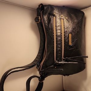 "Stone & Company" Medium Size Zip Closure, Black Faux Leather Purse